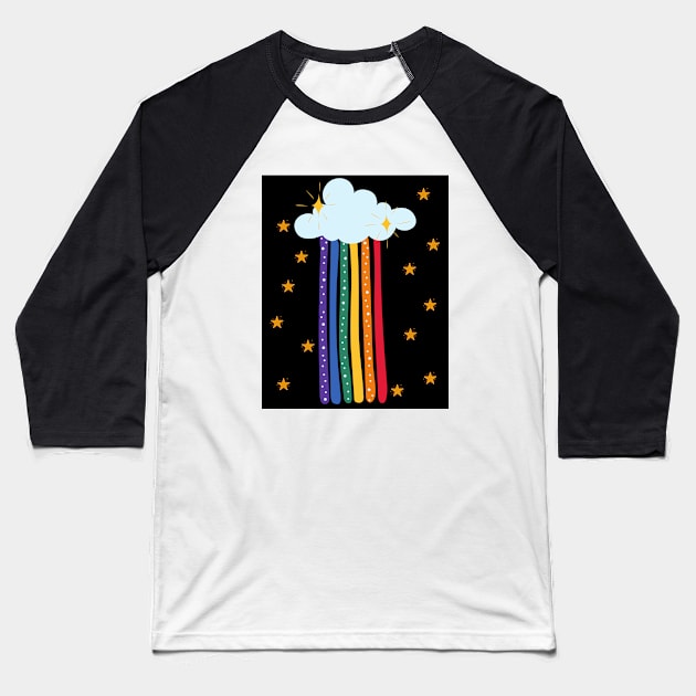 Colorful Rainbow With Stars Design Baseball T-Shirt by TANSHAMAYA